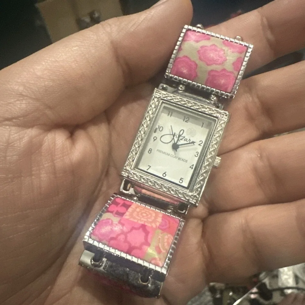 Working Jilzarah Blossom Ladies Watch Polymer Clay Inlays Stretch Band Artisan